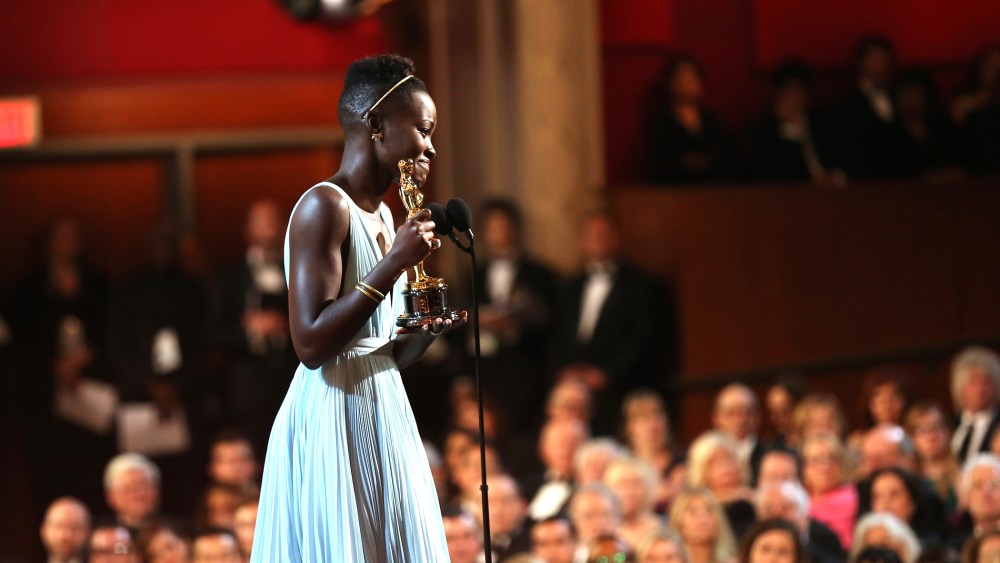 Lupita Nyong'o speaks after winning best supporting actress for her role in "12 Years a Slave", at the 86th Academy Awards, March 2, 2014, in Los Angeles, Calif.