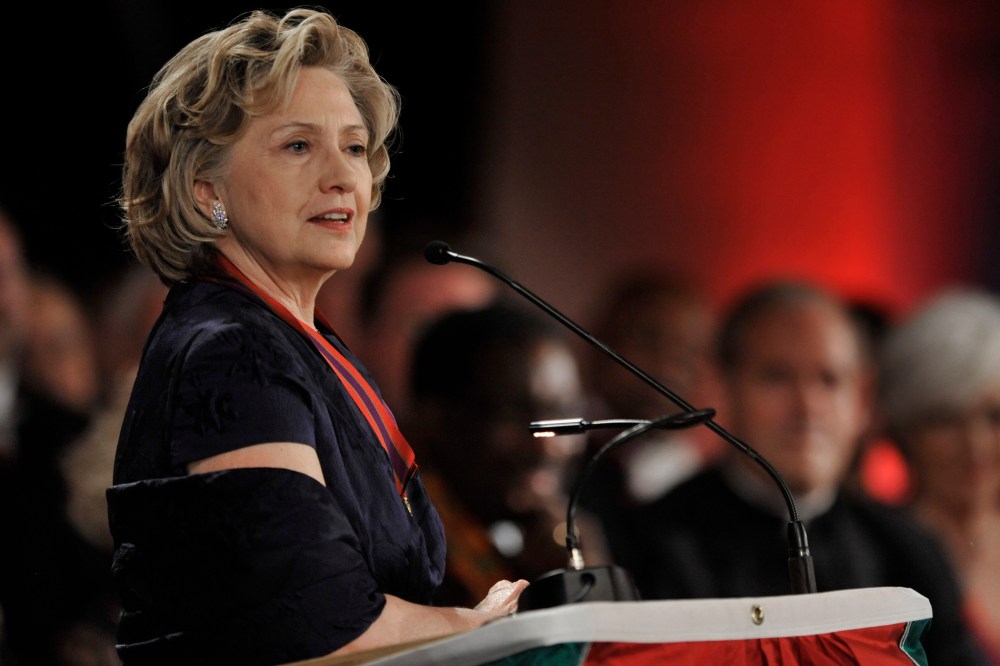 Hillary Clinton speaks after receiving the Order of Lincoln Award at the Field Museum in Chicago, Ill., May 3, 2014.