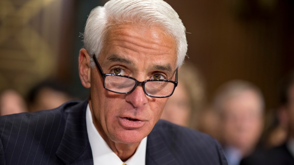 Former Florida Gov. Charlie Crist delivers a statement before the Senate Judiciary Committee, Nov. 1, 2013, on Capitol Hill in Washington.