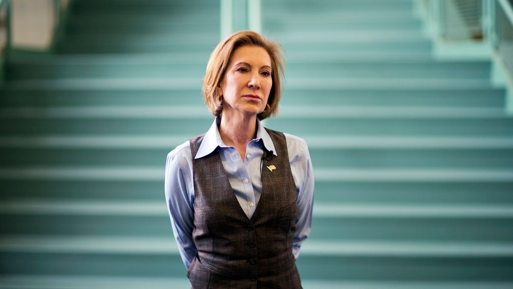 Republican presidential candidate Carly Fiorina waits to be introduced at a campaign event at Maple Avenue Elementary School, Feb. 6, 2016, in Goffstown, N.H. (Photo by David Goldman/AP)
