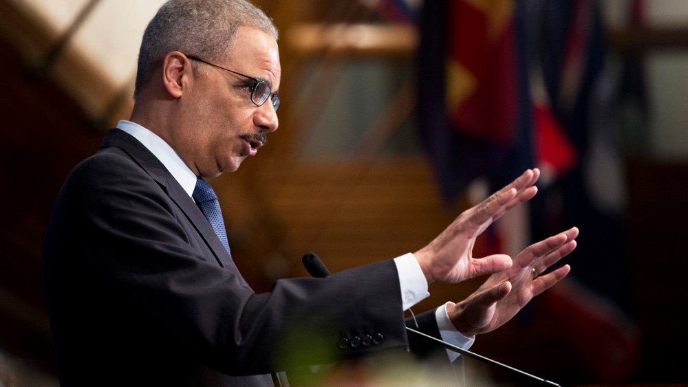 Attorney General Eric Holder speaks during an event on Feb. 17, 2015, at the National Press Club in Washington, D.C. (Photo by Manuel Balce Ceneta/AP)