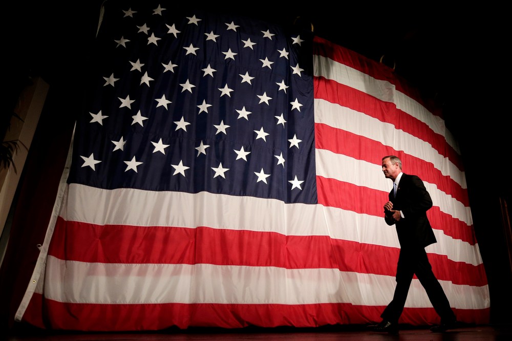 Democratic presidential candidate, former Maryland Gov. Martin O'Malley leaves the stage after speaking at the Iowa Democratic Wing Ding at the Surf Ballroom, Aug. 14, 2015, in Clear Lake, Ia. (Photo by Charlie Riedel/AP)