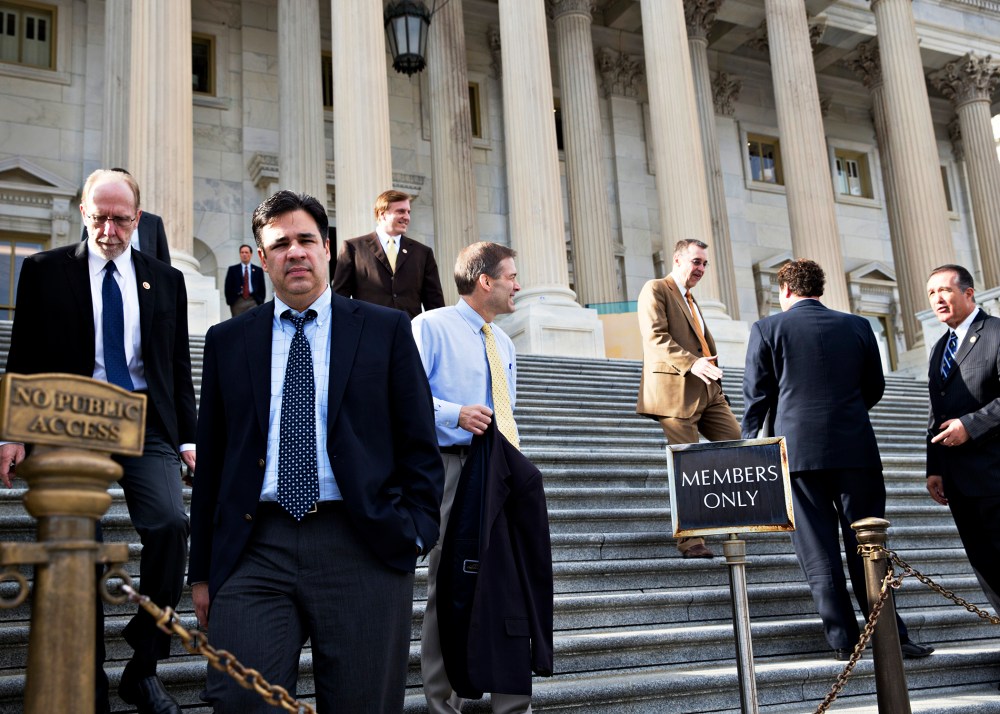 Members of the House of Representatives leave after a vote to let insurance companies sell individual health coverage, Nov. 15, 2013.