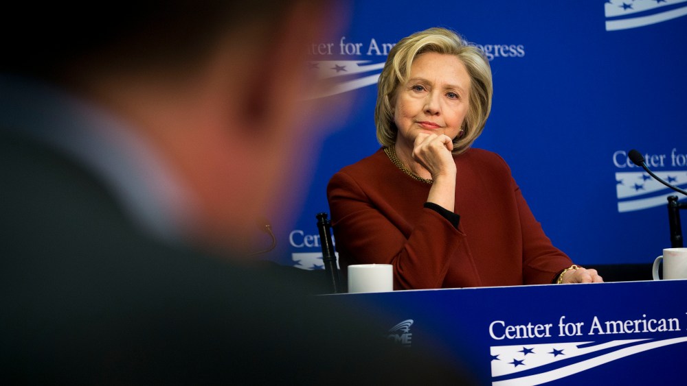 Former Secretary of State Hillary Clinton during an event hosted by the Center for American Progress and the America Federation of State, County and Municipal Employees, in Washington, March 23, 2015. (Photo by Pablo Martinez Monsivais/AP)