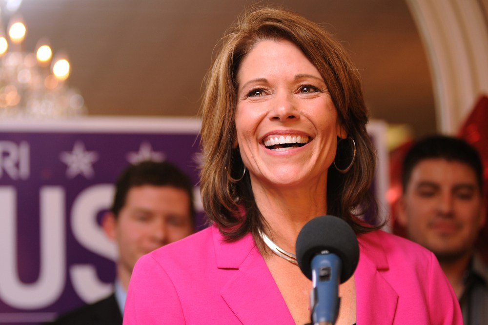 Cheri Bustos addresses supporters in Rock Island, Illinois, Nov. 6, 2012.