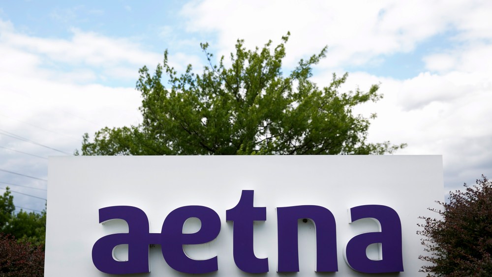 A logo sign outside of a facility occupied by Aetna, Inc., in Blue Bell, Penn., on June 28, 2015. (Photo by Kristoffer Tripplaar/AP)