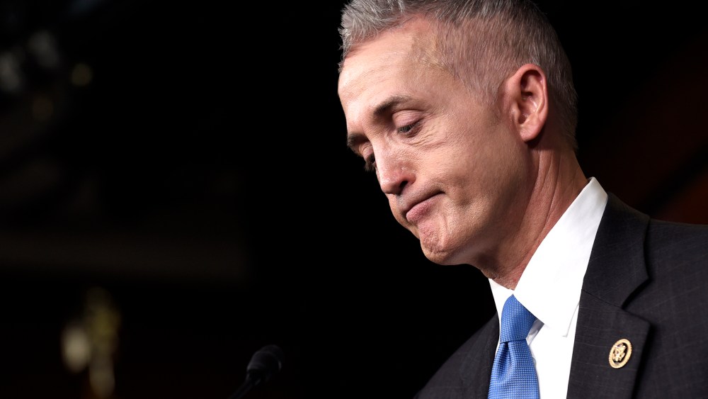 House Select Committee on Benghazi Chairman Rep. Trey Gowdy, R-S.C. reacts to a question during a news conference on Capitol Hill in Washington, D.C., March 3, 2015. (Photo by Susan Walsh/AP)