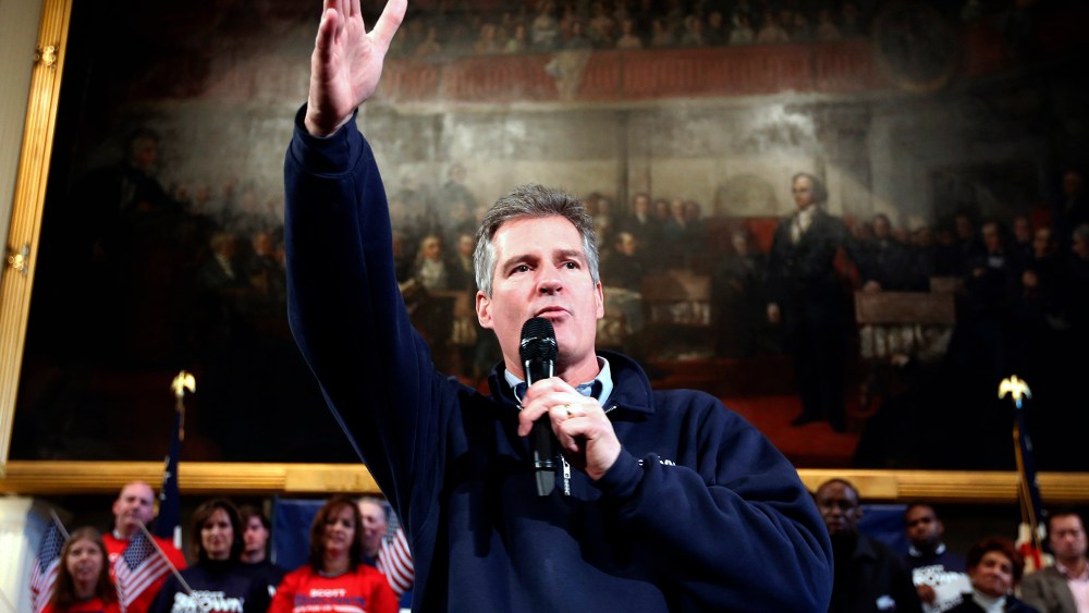 Sen. Scott Brown, R-Mass., speaks during a campaign rally in Boston, Mass., Nov. 4, 2012.