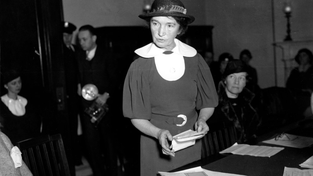 Margaret Sanger, who founded the American Birth Control League in 1921, appeals before a Senate Committee for federal birth-control legislation in Washington, D.C. on March 1, 1934.