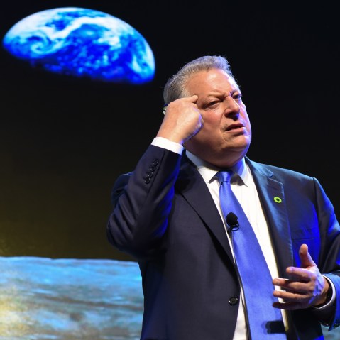 Former U.S. Vice President Al Gore gestures as he speaks during the Climate Reality Leadership Corps Training held at a hotel in Pasay City, south of Manila on March 14, 2016. (Photo by George Calvelo/NurPhoto/AP)