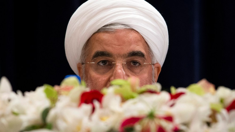 Iranian President Hassan Rouhani speaks during a news conference at the Millennium Hotel in New York City on Sept. 26, 2013.