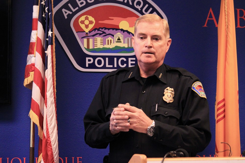Albuquerque Police Chief Gorden Eden answers questions during a news conference Mar. 31, 2014.