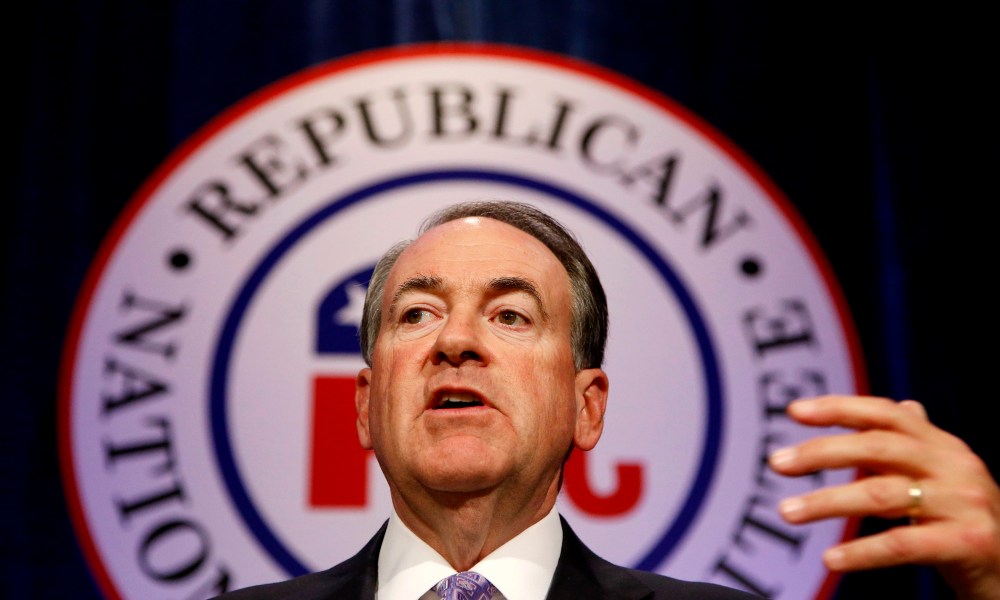Republican presidential candidate and former Arkansas Gov. Mike Huckabee speaks at the Republican National Committee spring meeting luncheon, May 15, 2015, in Scottsdale, Ariz. (Photo by Ross D. Franklin/AP)