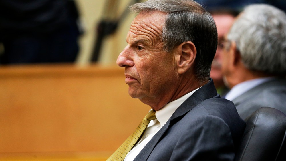 Bob Filner looks on before addressing the city council during a meeting in San Diego, Aug. 23, 2013.