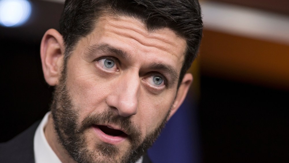 House Speaker Paul Ryan of Wis. speaks during an end-of-the-year news conference on Capitol Hill in Washington, Dec. 17, 2015, as the Congress moves toward passage of a $1.1 trillion omnibus spending bill. (Photo by J. Scott Applewhite/AP)