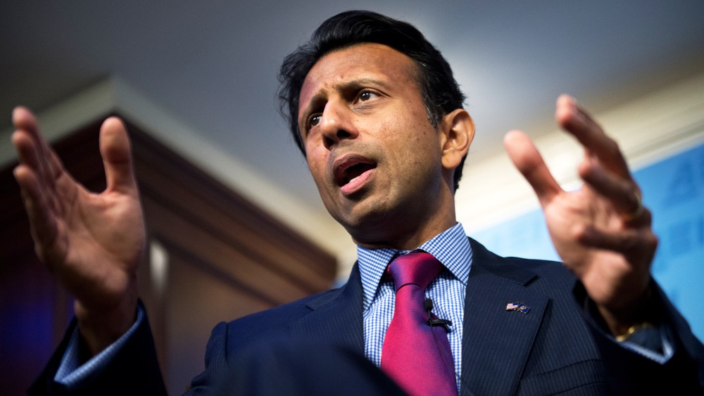 Louisiana Gov. Bobby Jindal (R) delivers a speech at an event on October 6, 2014. (Photo By Tom Williams/CQ Roll Call/AP)