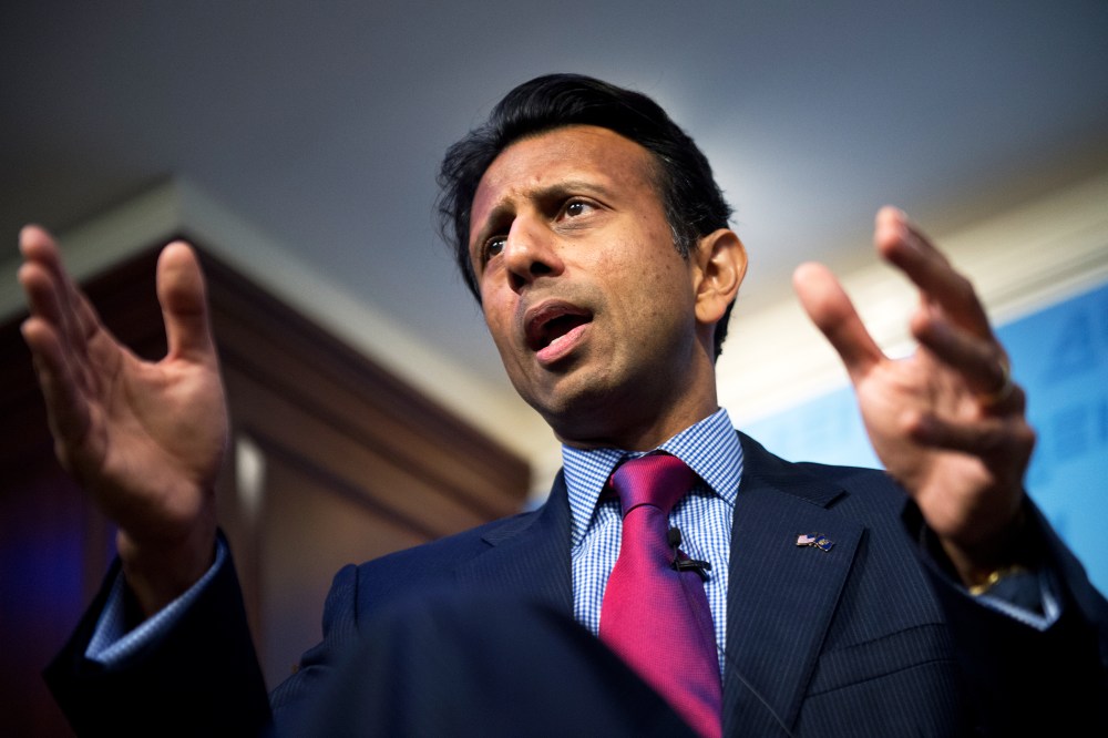Louisiana Gov. Bobby Jindal (R) delivers a speech at an event on October 6, 2014. (Photo By Tom Williams/CQ Roll Call/AP)