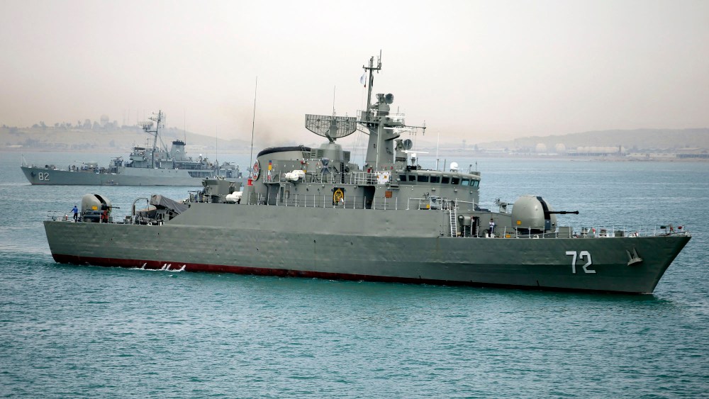 Iranian warship Alborz leaves Iran's waters. Iran dispatched two vessels to waters near Yemen as the US quickened weapons supply to the Saudi-led coalition striking rebels there, April 7, 2015. (Photo by Mahdi Marizad/Fars News Agency/AP)