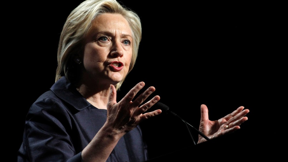 Democratic presidential candidate Hillary Rodham Clinton speaks at the U.S. Conference of Mayors 83rd Annual Meeting in San Francisco, Calif. on June 20, 2015. (Photo by Mathew Sumner/AP)