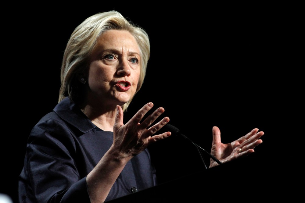 Democratic presidential candidate Hillary Rodham Clinton speaks at the U.S. Conference of Mayors 83rd Annual Meeting in San Francisco, Calif. on June 20, 2015. (Photo by Mathew Sumner/AP)