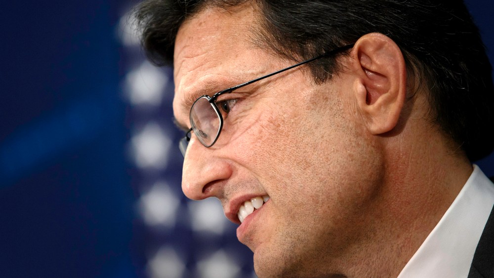 Following his defeat in the Virginia primary Tuesday, House Majority Leader Eric Cantor, R-Va., tells reporters he intends to resign his leadership post at the end of July, at the Capitol in Washington,D.C., June 11, 2014.