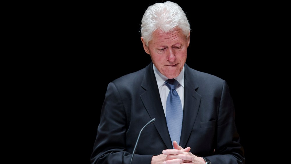 Former President Bill Clinton speaks during a public memorial service for Philadelphia Inquirer co-owner Lewis Katz, June 4, 2014, at Temple University in Philadelphia, Pa.