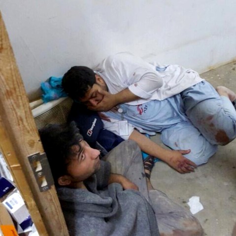 Injured Doctors Without Borders staff after an explosion that may have been caused by a U.S. airstrike, near their hospital in Kunduz, Afghanistan, Oct. 3, 2015. Nine local staffers were killed and 30 were missing. (Photo by Doctors Without Borders/AP)