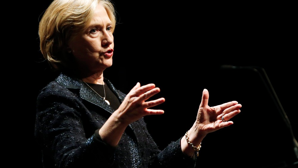 Former U.S. Secretary of State Hillary Rodham Clinton speaks at a Winnipeg Chamber of Commerce luncheon in Winnipeg, Manitoba, Jan. 21, 2015. (Photo by John Woods/The Canadian Press/AP)