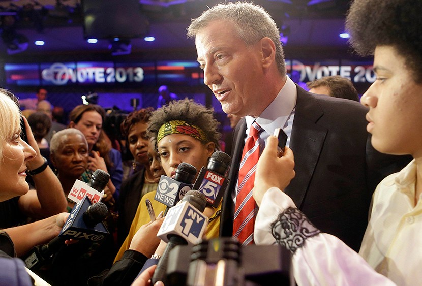 Bill de Blasio responds to questions after the Democratic New York City mayoral debate on Aug. 13, 2013 in New York. (Photo by Frank Franklin II/AP)