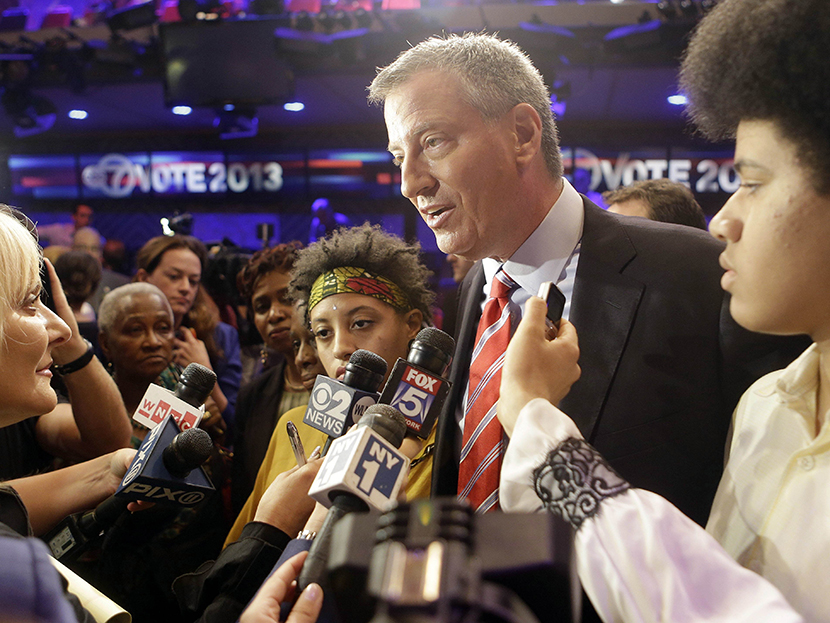 Bill de Blasio responds to questions after the Democratic New York City mayoral debate on Aug. 13, 2013 in New York. (Photo by Frank Franklin II/AP)
