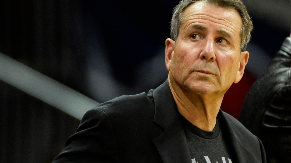 Atlanta Hawks co-owner Bruce Levenson watches from his courtside seat in the second half of their NBA basketball game against the Washington Wizards, Dec. 13, 2013, in Atlanta, Ga.