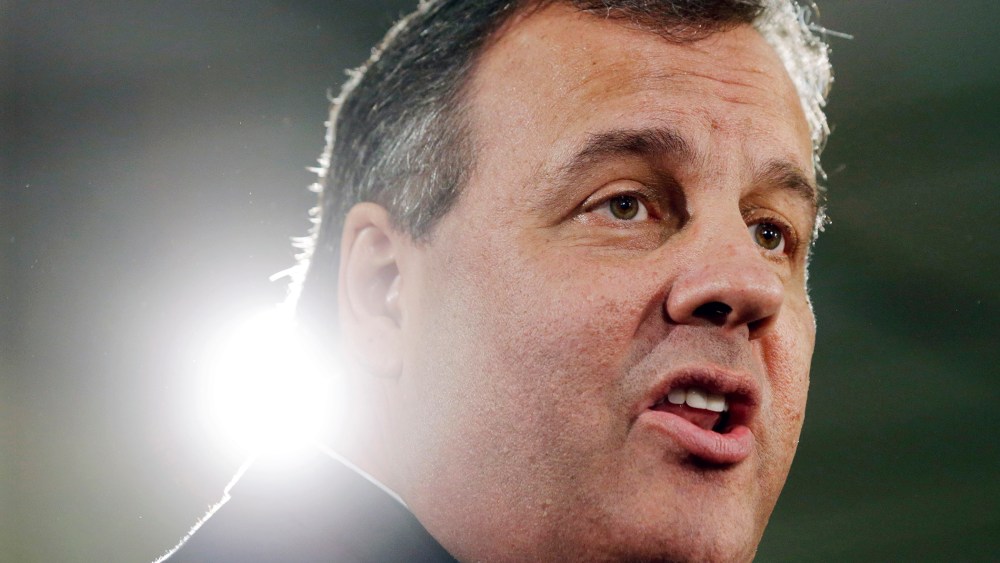 New Jersey Gov. Chris Christie addresses a gathering in Keansburg, N.J., Feb. 4, 2014.
