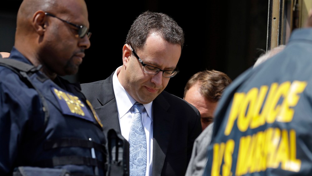 Former Subway pitchman Jared Fogle leaves the Federal Courthouse in Indianapolis, Aug. 19, 2015 following a hearing on child-pornography charges. (Photo by Michael Conroy/AP)