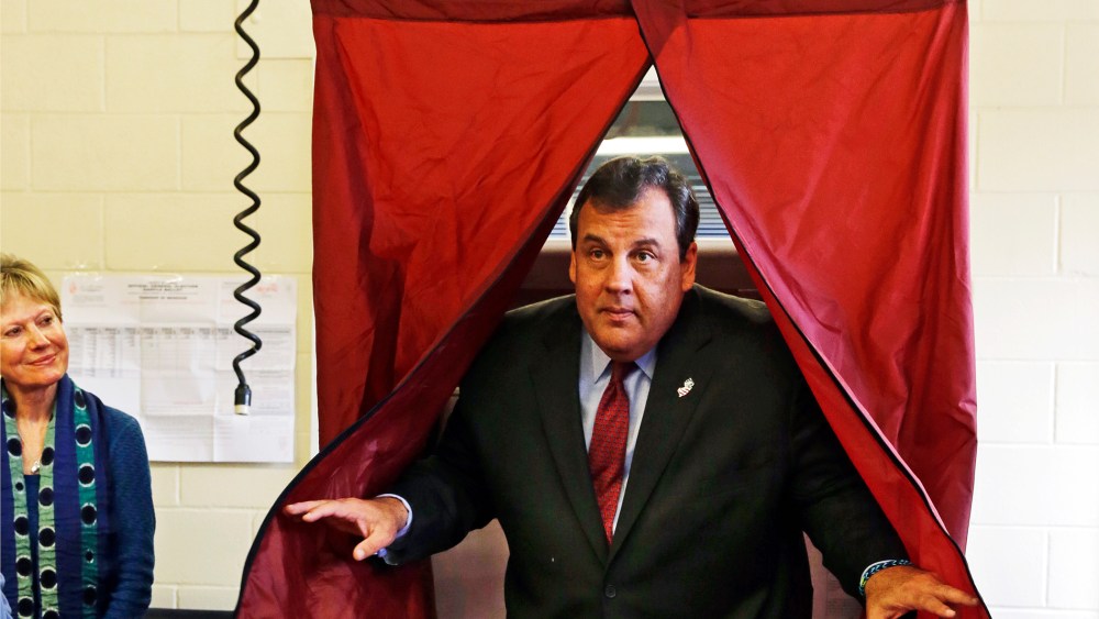 Republican New Jersey Gov. Chris Christie steps from the booth after voting in Mendham Township, N.J., Tuesday, Nov. 5, 2013.