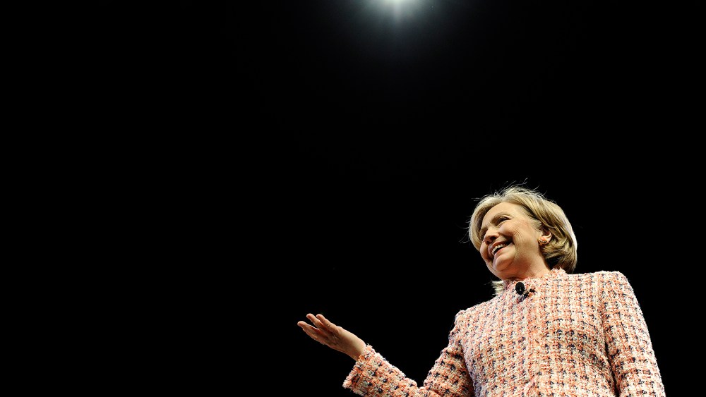 Former Secretary of State Hillary Rodham Clinton speaks at the Edmund Fusco Contemporary Issues Forum at the University of Connecticut, Wednesday, April 23, 2014, in Storrs, Conn.