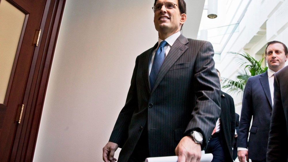 Eric Cantor arrives for a closed-door GOP strategy session on Capitol Hill, Dec. 11, 2013.