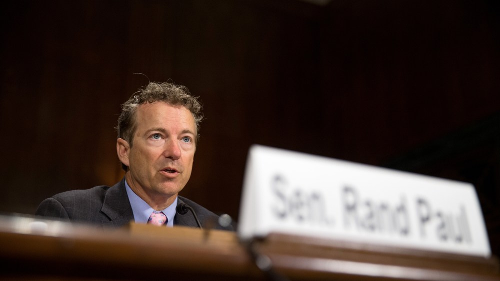 Republican Presidential candidate Sen. Rand Paul, R-Ky. speaks on Capitol Hill in Washington, D.C., April 15, 2015. (Photo by Andrew Harnik/AP)