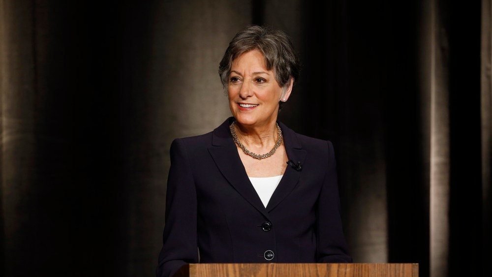 U.S. Rep. Allyson Schwartz waits for the start of a Pennsylvania Democratic Gubernatorial Primary Debate, May 8, 2014, in Philadelphia, Pa.