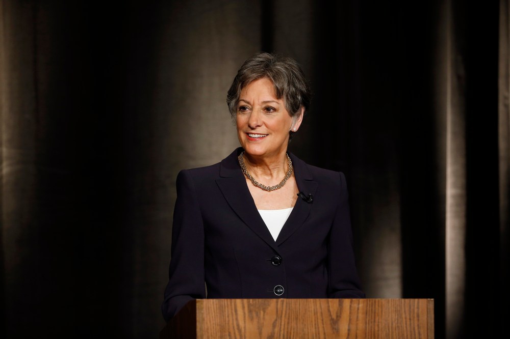 U.S. Rep. Allyson Schwartz waits for the start of a Pennsylvania Democratic Gubernatorial Primary Debate, May 8, 2014, in Philadelphia, Pa.