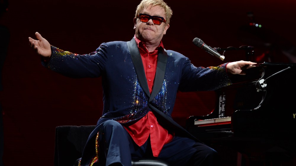 Elton John in concert at the American Airlines Arena, Miami, Fl., March 6, 2015. (Photo by Rex Features via AP)