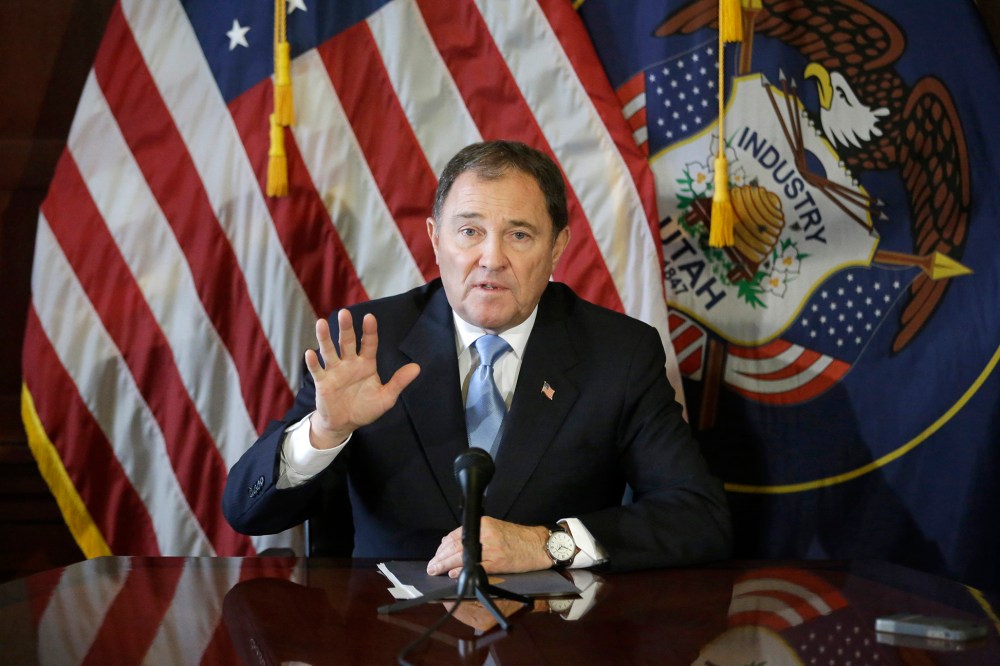 Utah Gov. Gary Herbert speaks to members of the media during a news conference at the Utah State Capitol, in Salt Lake City, Feb. 5, 2015. (Photo by Rick Bowmer/AP)