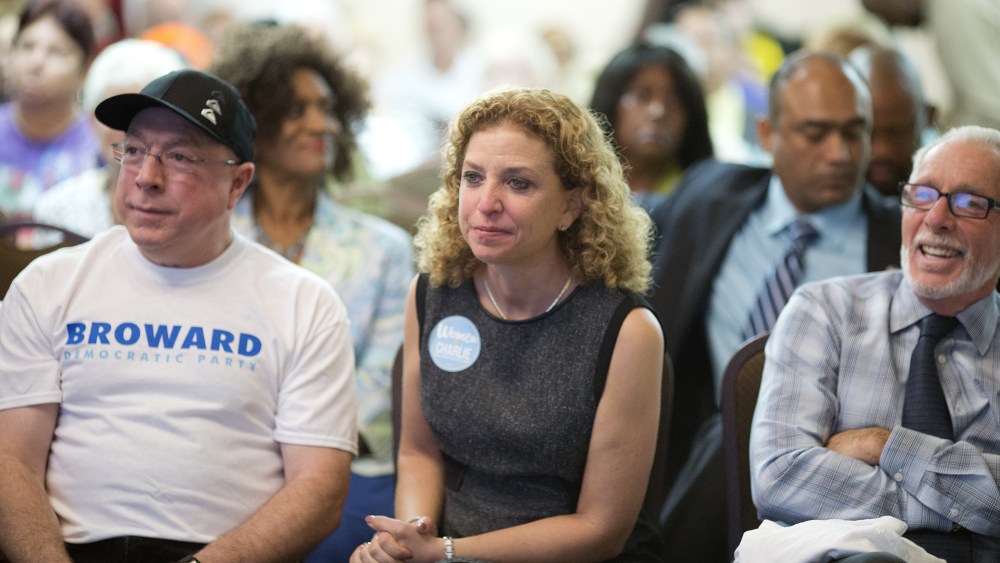 DNC Chairwoman Debbie Wasserman Schultz joined Crist for Governor Campaign supporters for an Early Vote rally on Oct. 21, 2014 in Plantation, Fla. (J Pat Carter/AP)