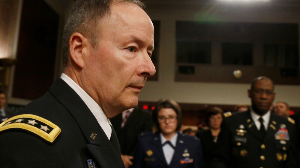 Gen. Keith B. Alexander, commander, U.S. Cyber Command and director, National Security Agency/Chief, Central Security Service arrives  on Capitol Hill in Washington, Wednesday, June 12, 2013, to testify before the Senate Appropriations Committee...