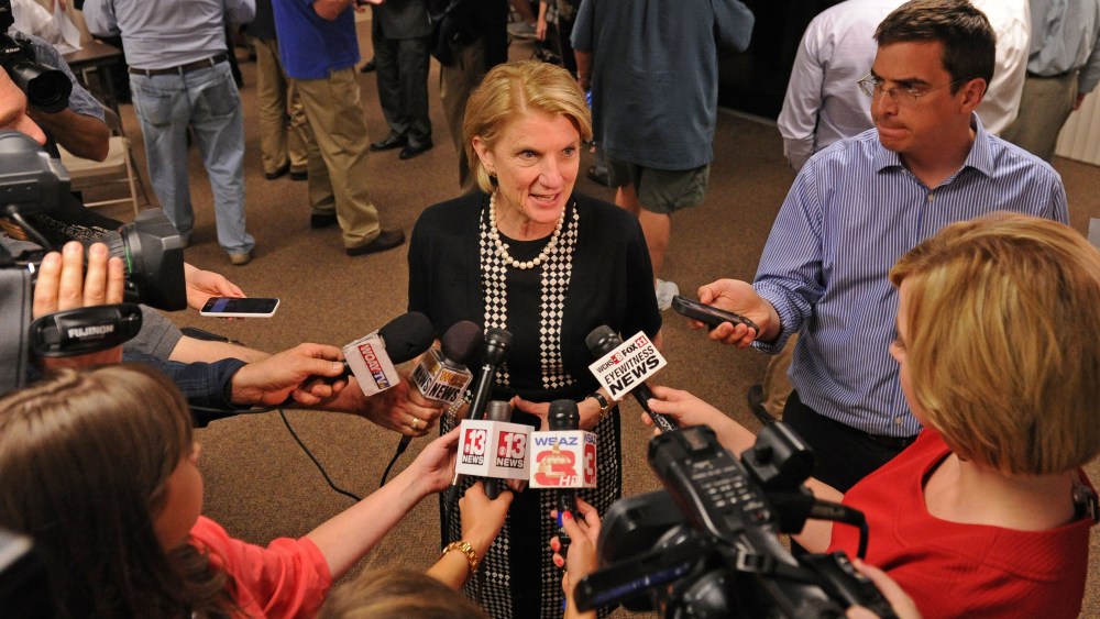 West Virginia Rep. Shelley Moore Capito speaks to the media after winning the Republican primary for US Senate seat, Kanawha County Clerks Voter Registration Office, Charleston, May 13, 2014.