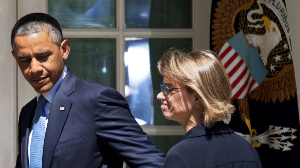 President Obama walks towards the Oval Office with Cornelia Pillard, June 4, 2013.