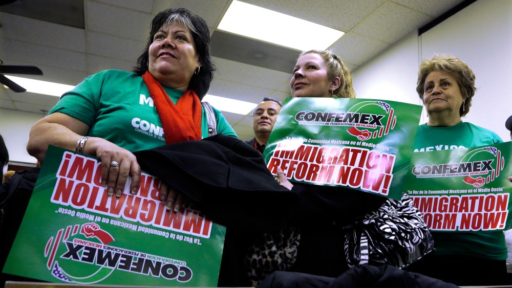 Supporters of granting illegal immigrants drivers licenses rally at the Illinois State Capitol, Jan. 7, 2013.