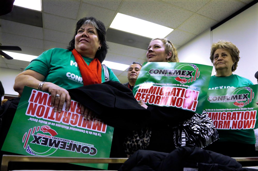 Supporters of granting illegal immigrants drivers licenses rally at the Illinois State Capitol, Jan. 7, 2013.
