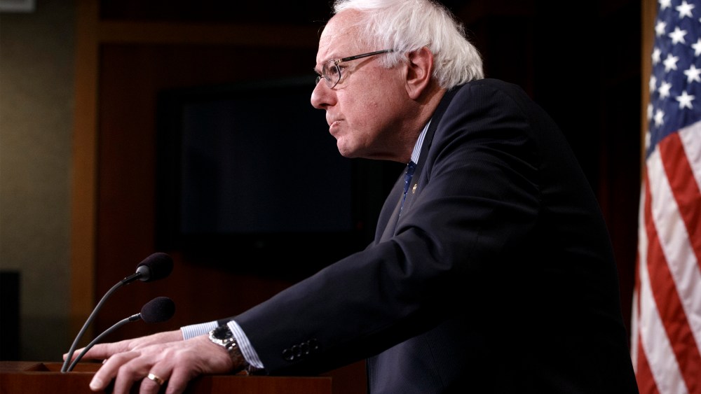 Sen. Bernie Sanders pauses during a news conference on Capitol Hill in Washington on Jan. 16, 2015, to discuss Republican efforts to cut Social Security and Medicare and other programs. (Photo by J. Scott Applewhite/AP)