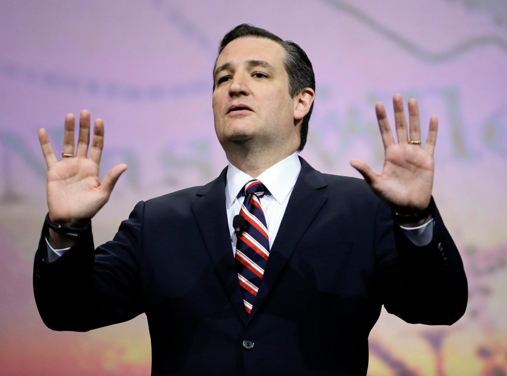 2016 presidential candidate Ted Cruz speaks at the National Rifle Association convention, April 10, 2015, in Nashville, Tenn. (Photo by Mark Humphrey/AP)