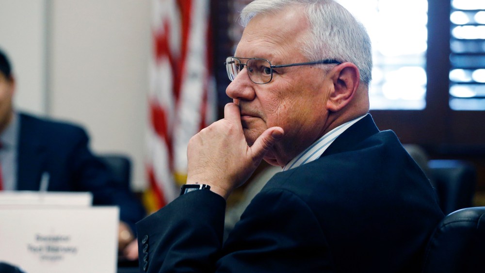 Colorado state Republican Sen. Bernie Herpin listens during a committee hearing, Jan. 15, 2014, in Denver, Colo.